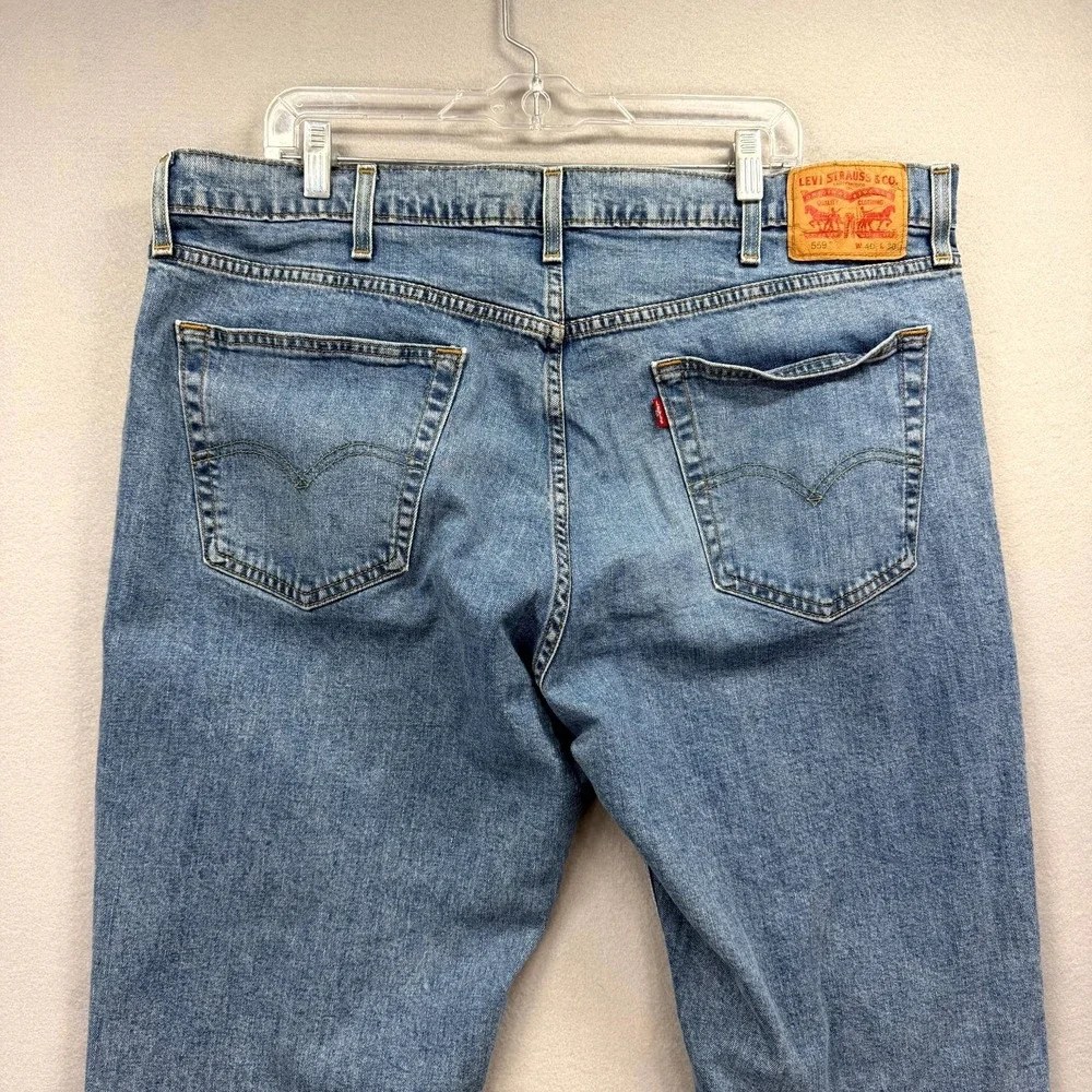 Levi's 559 Jeans Mens 40x30 Blue Denim Ripped Red Tab‎ Relaxed Fit Straight Wide